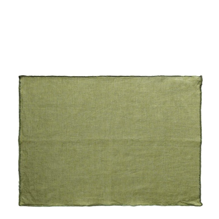 Set de table 100%lin vert avec borde vert fonce 35x50 cm
