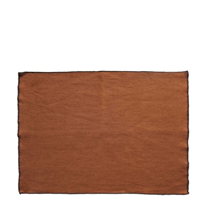 Set de table 100%lin rouille avec borde chocolat 35x50 cm