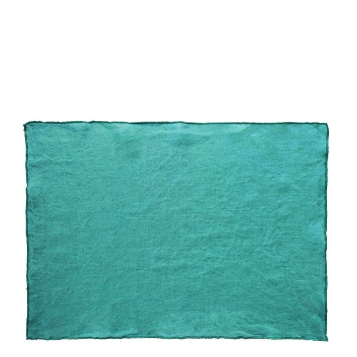 Set de table 100%lin turquoise avec borde turquoise 35x50 cm