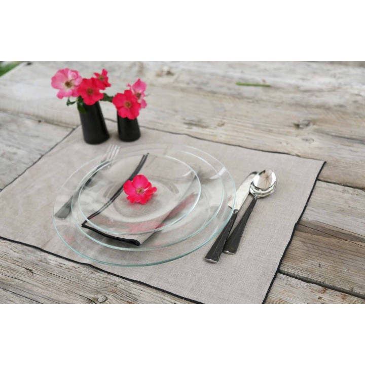 Set de table americain lisse 100% lin bord noir 35 x 50 cm