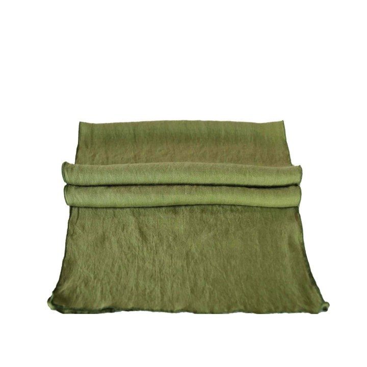 Chemin de table 100% lin vert bord vert 50 x 120 cm