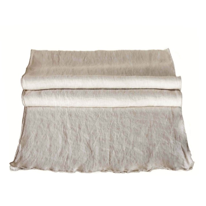 100% linen cream runner with hazelnut edge 50 x 160 cm