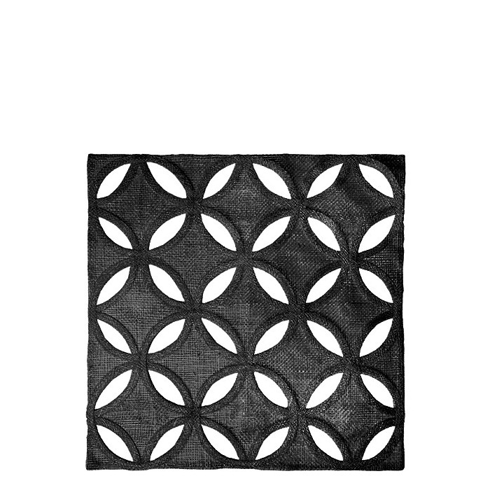 Sous-plat en abaca noir avec fleures perce 36 x 36 cm