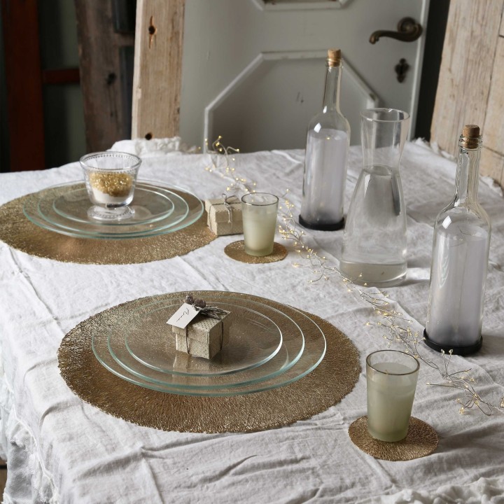 Interwoven gold pvc coaster d10cm