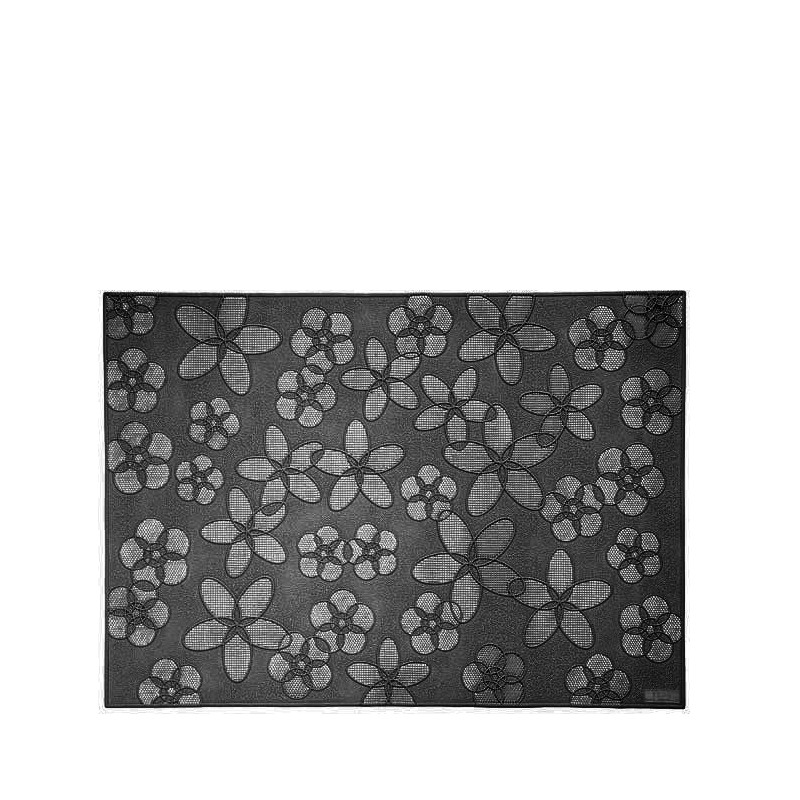 Plastic black placemat with drilled flowers 35 x 49 cm