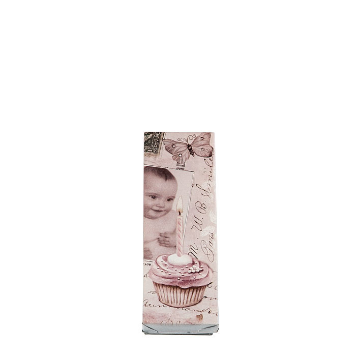 Box latta vintage candelina rosa bimba 1anno 23.5 x 7.5 h4 cm