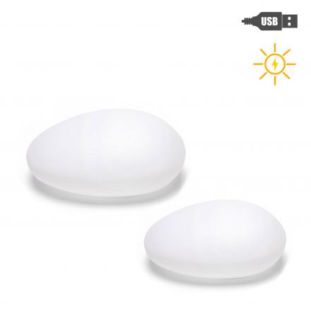 Set of 2 stone shaped garden lamps solar power 24x18/ 31x25 cm